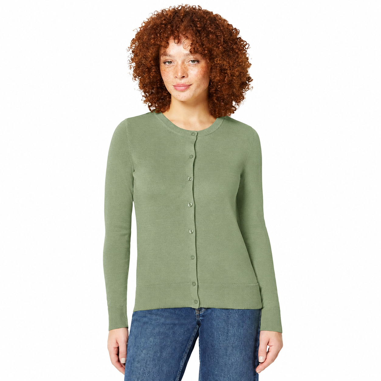 Women's fine-knit cardigan in Sage Green
