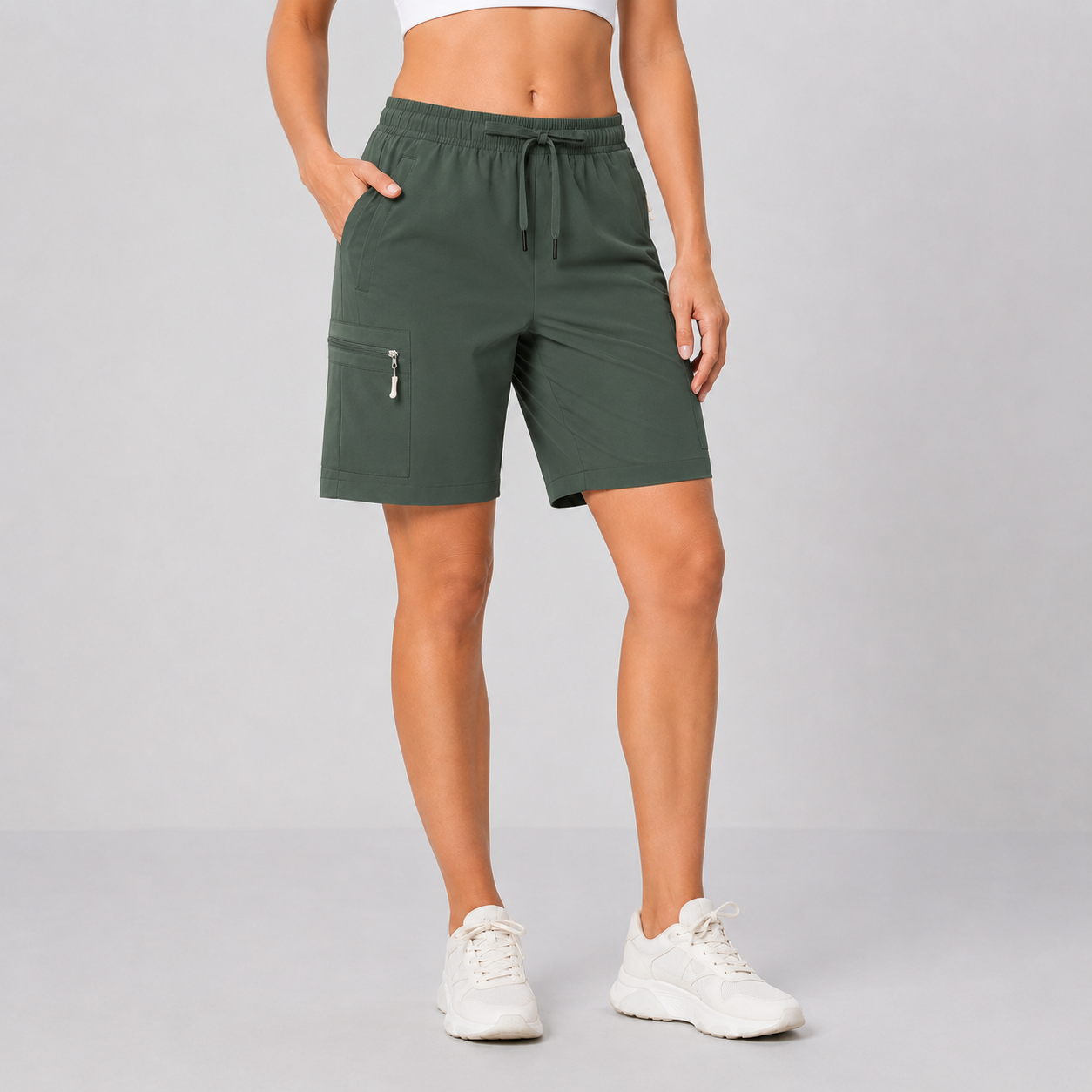 Deep Forest Green women's utility cargo shorts