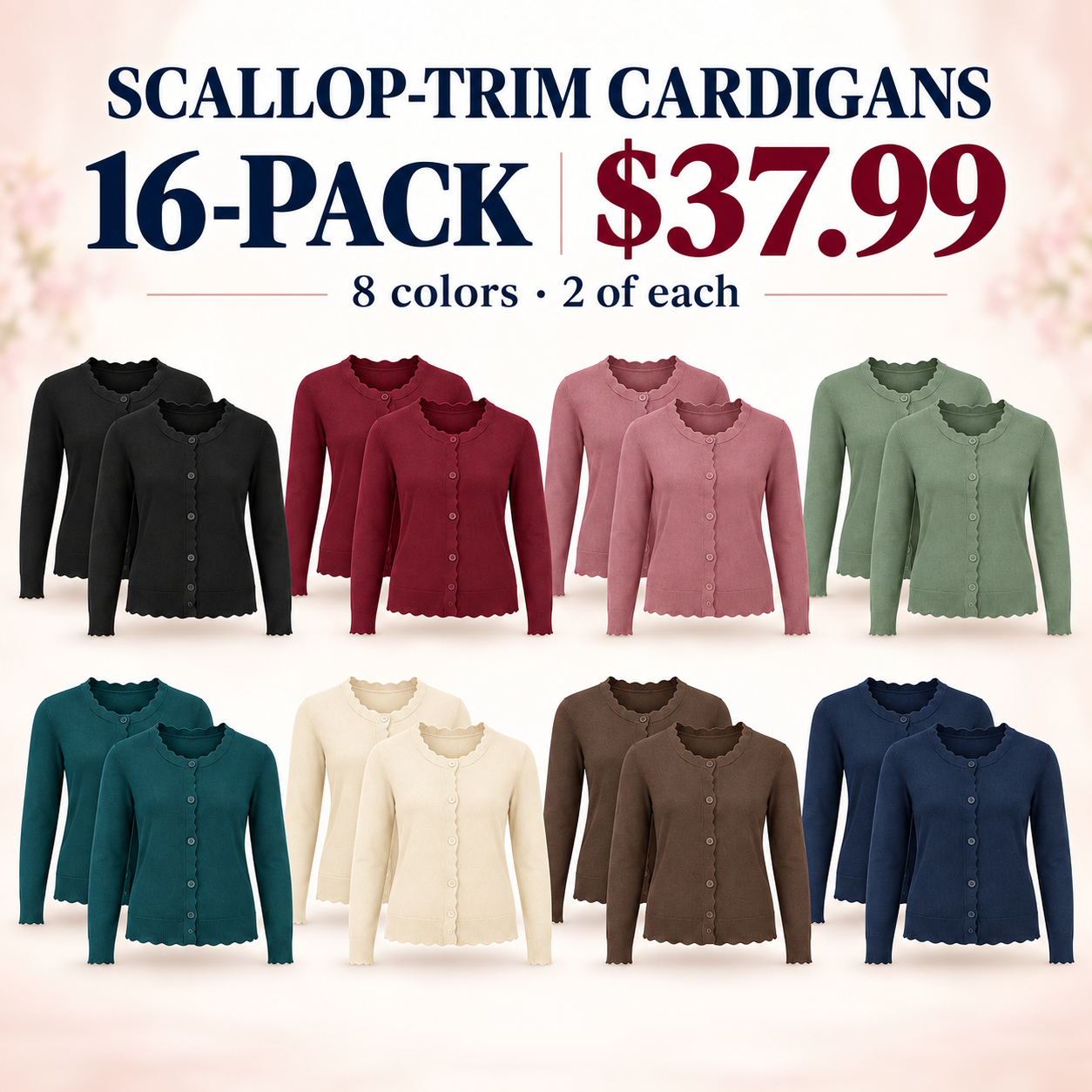 Women's Scallop-Trim Knit Cardigan Multipack