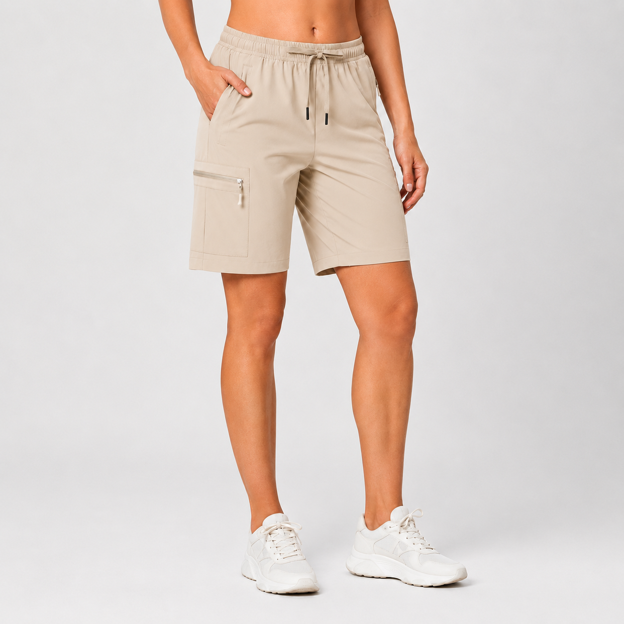 Soft Sand Beige women's utility cargo shorts