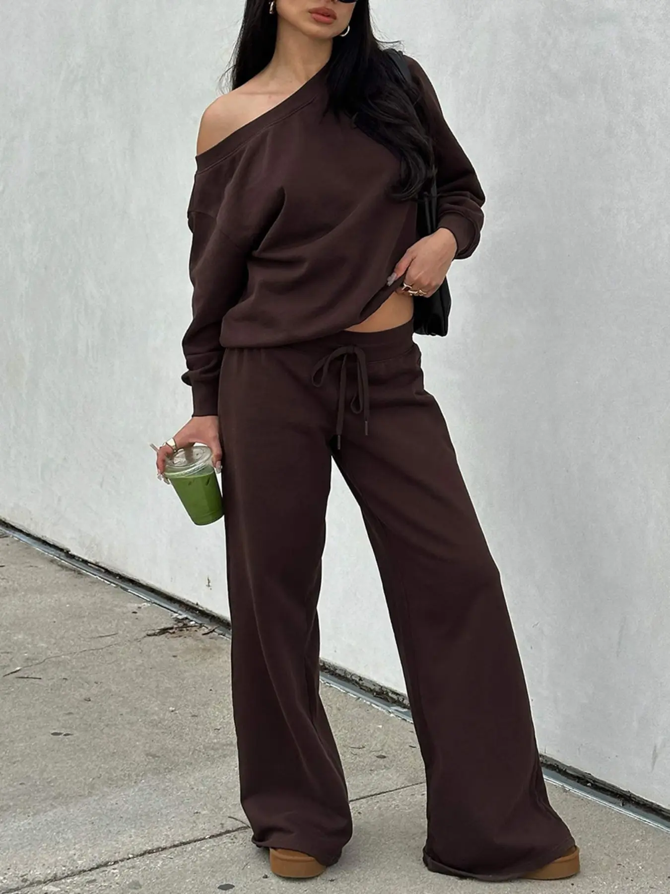 Women's Off-Shoulder Long Sleeve Sweatsuit Set