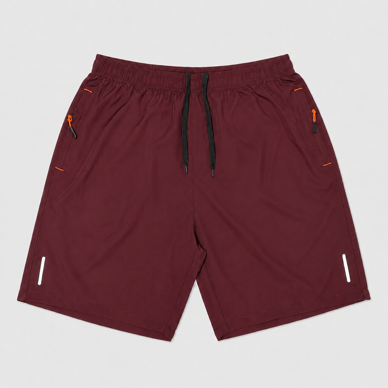Men's zipper pocket shorts maroon front