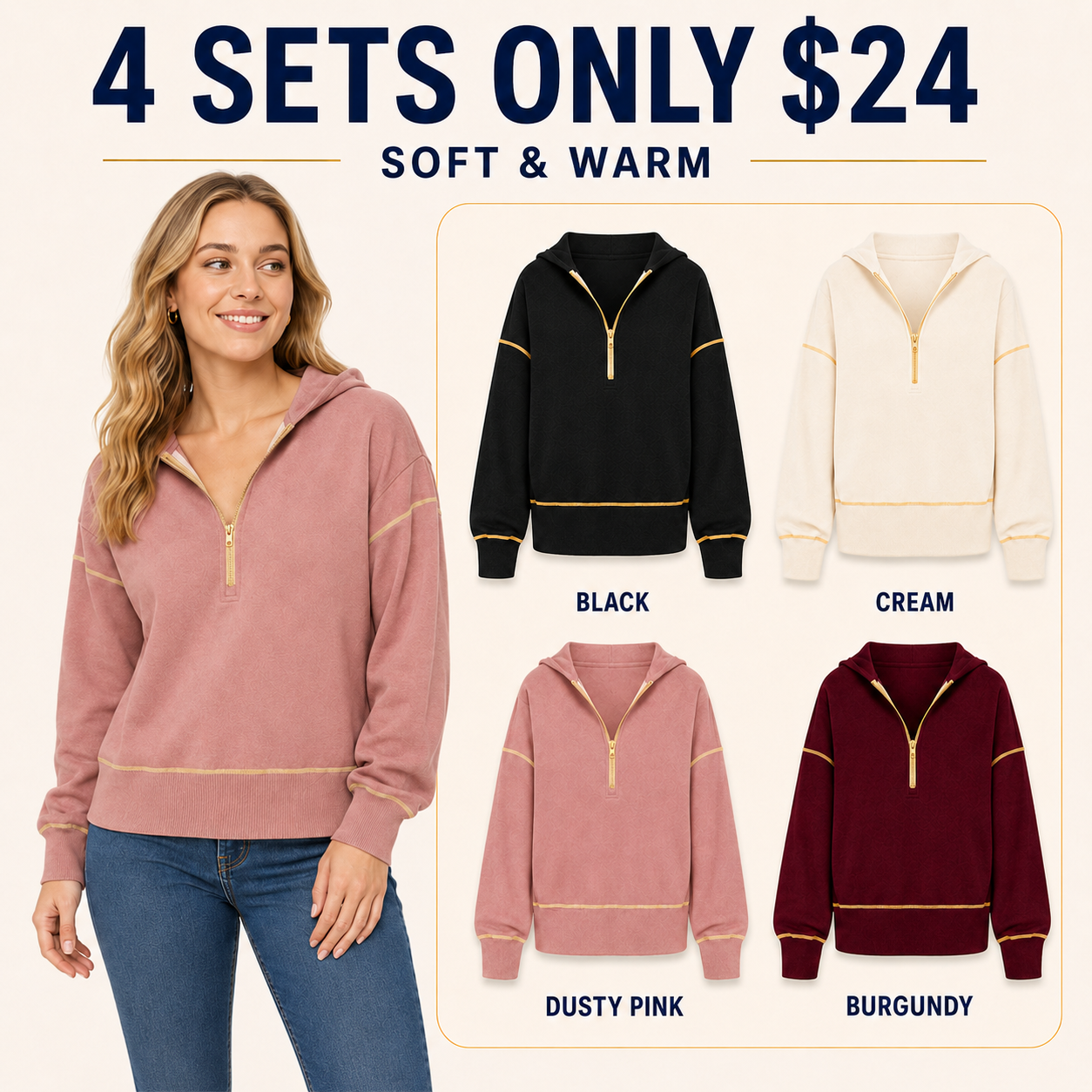 Soft and Warm 4-pack: black, cream, dusty pink and burgundy