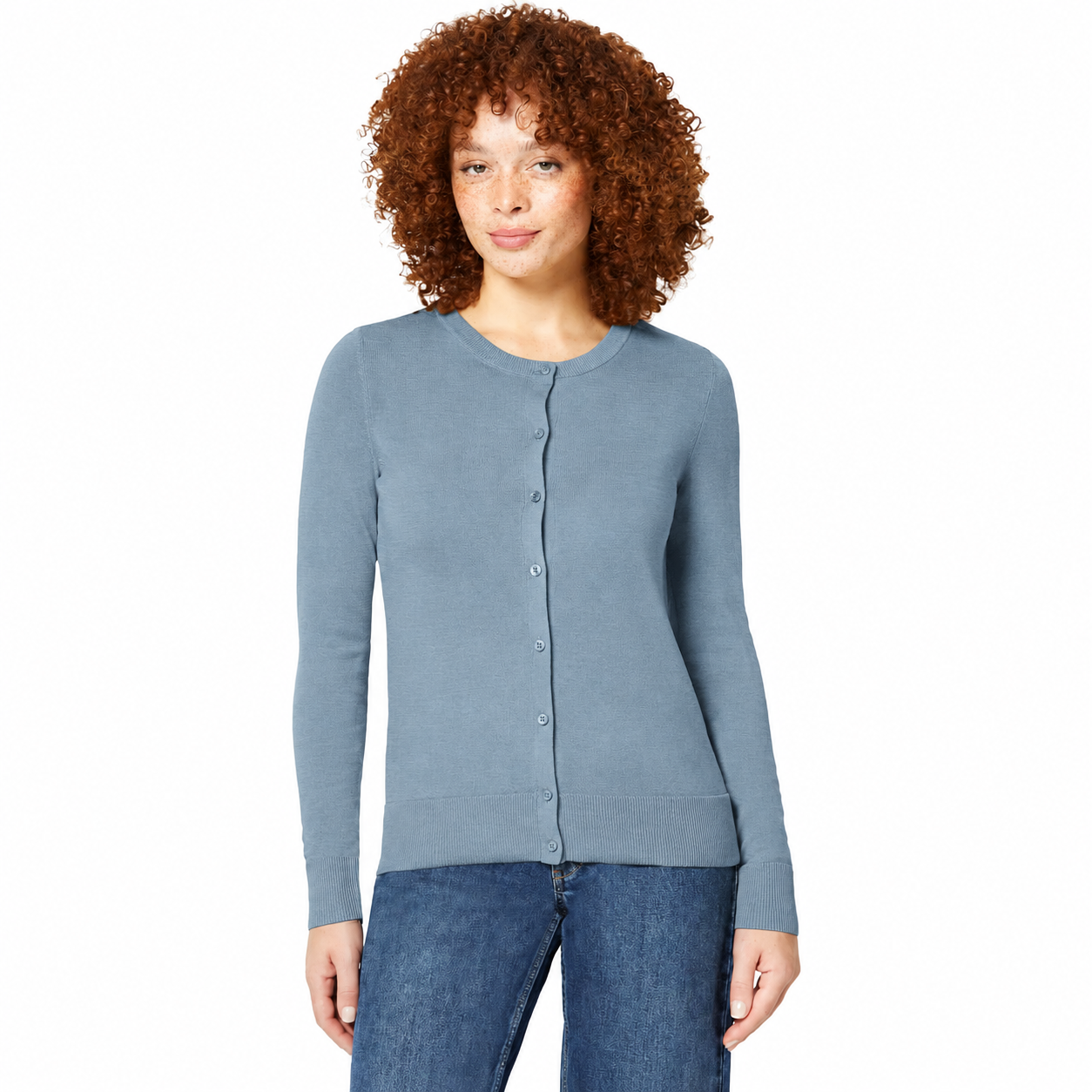 Women's fine-knit cardigan in Haze Blue