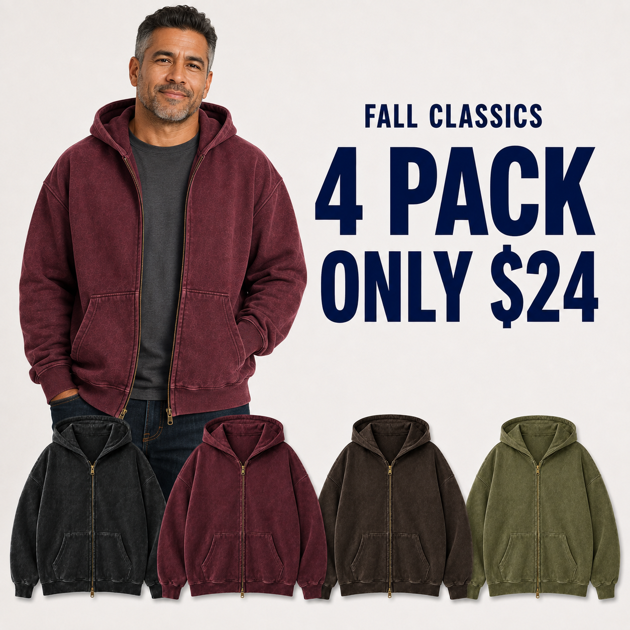 Cool and Calm four-pack oversized zip hoodie bundle