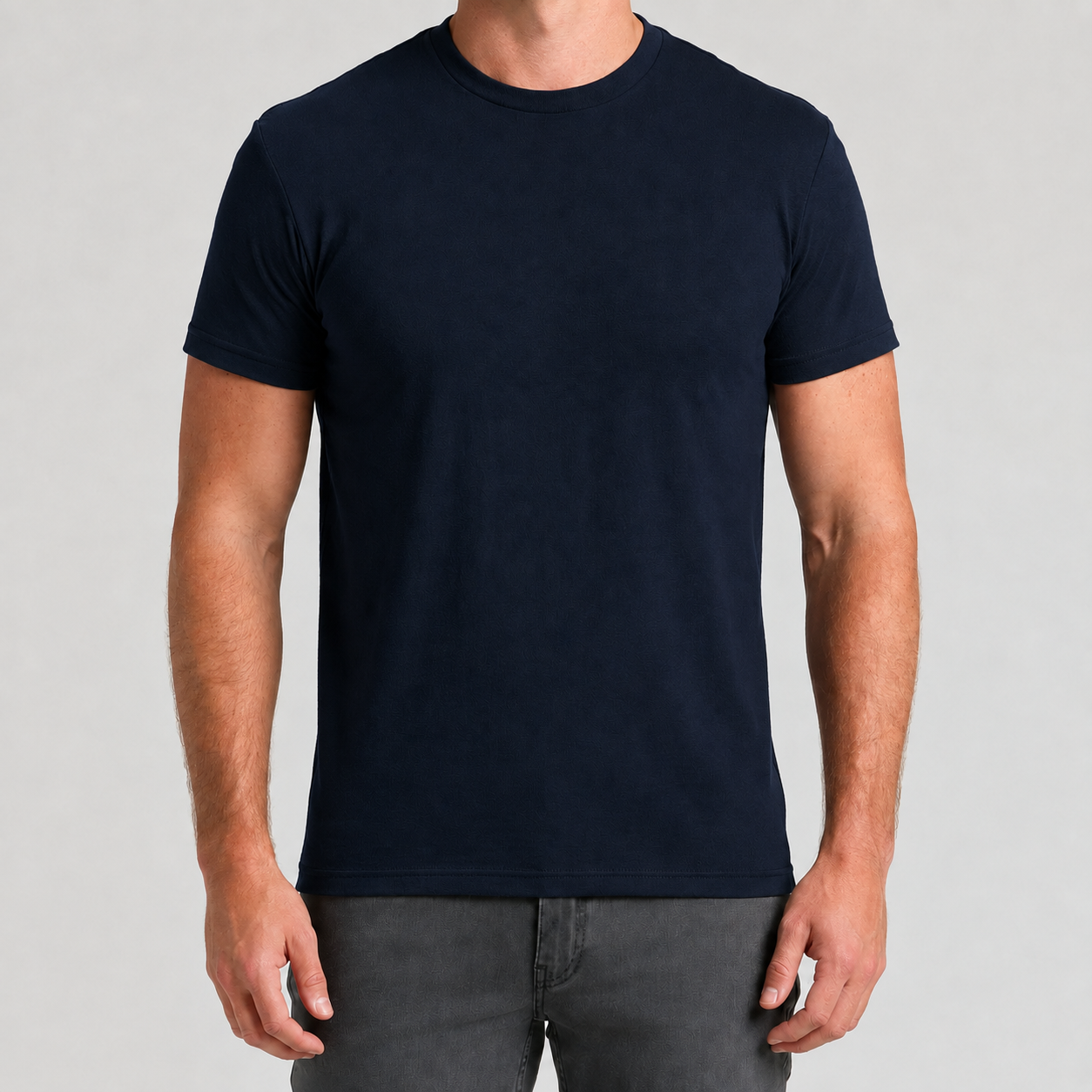 Navy fitted crew neck T-shirt front view