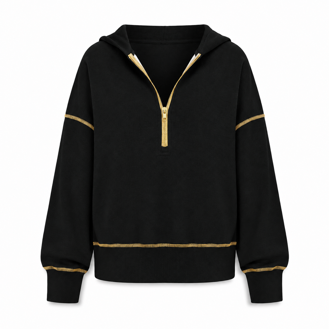 Black relaxed half-zip hoodie front view