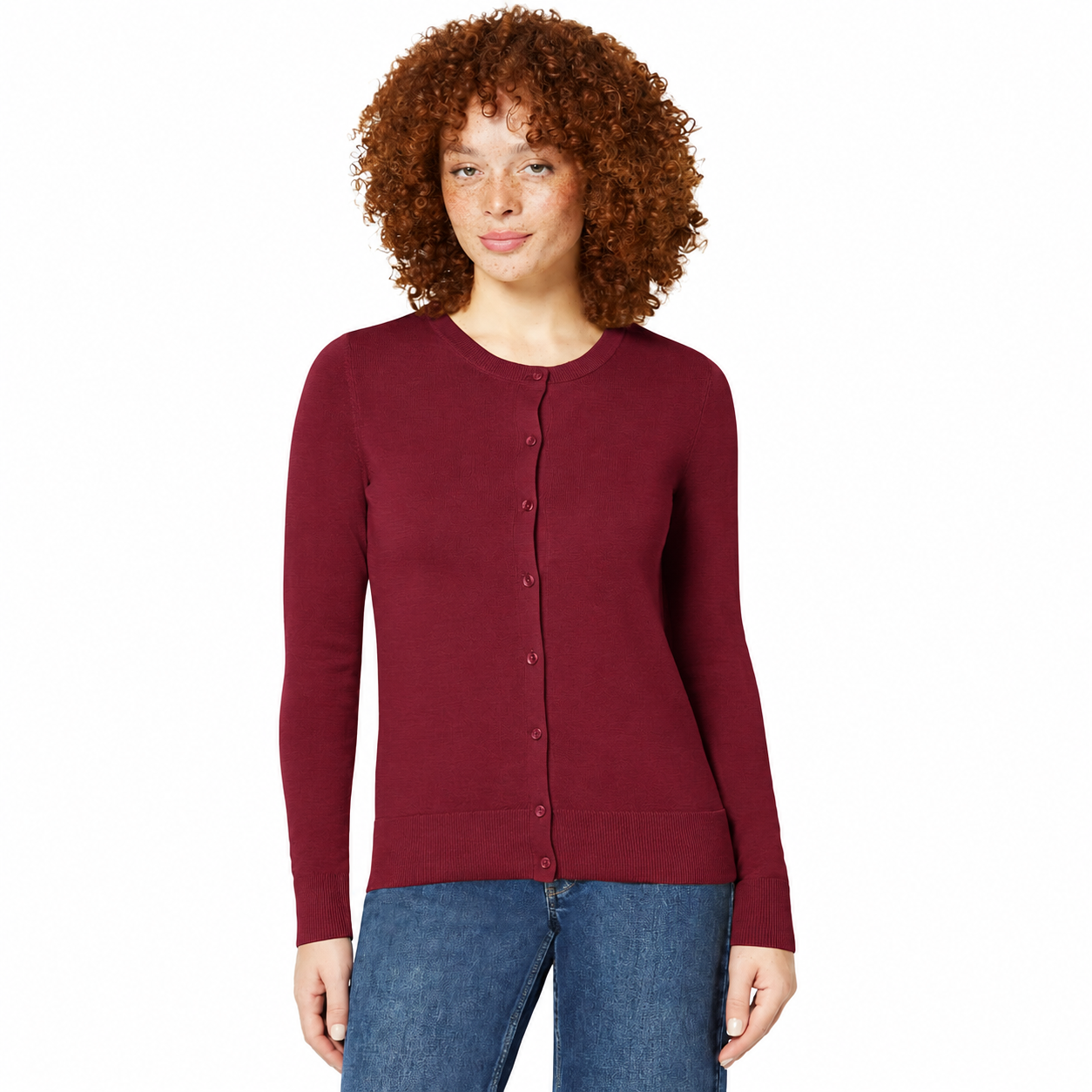 Women's fine-knit cardigan in Bordeaux Wine