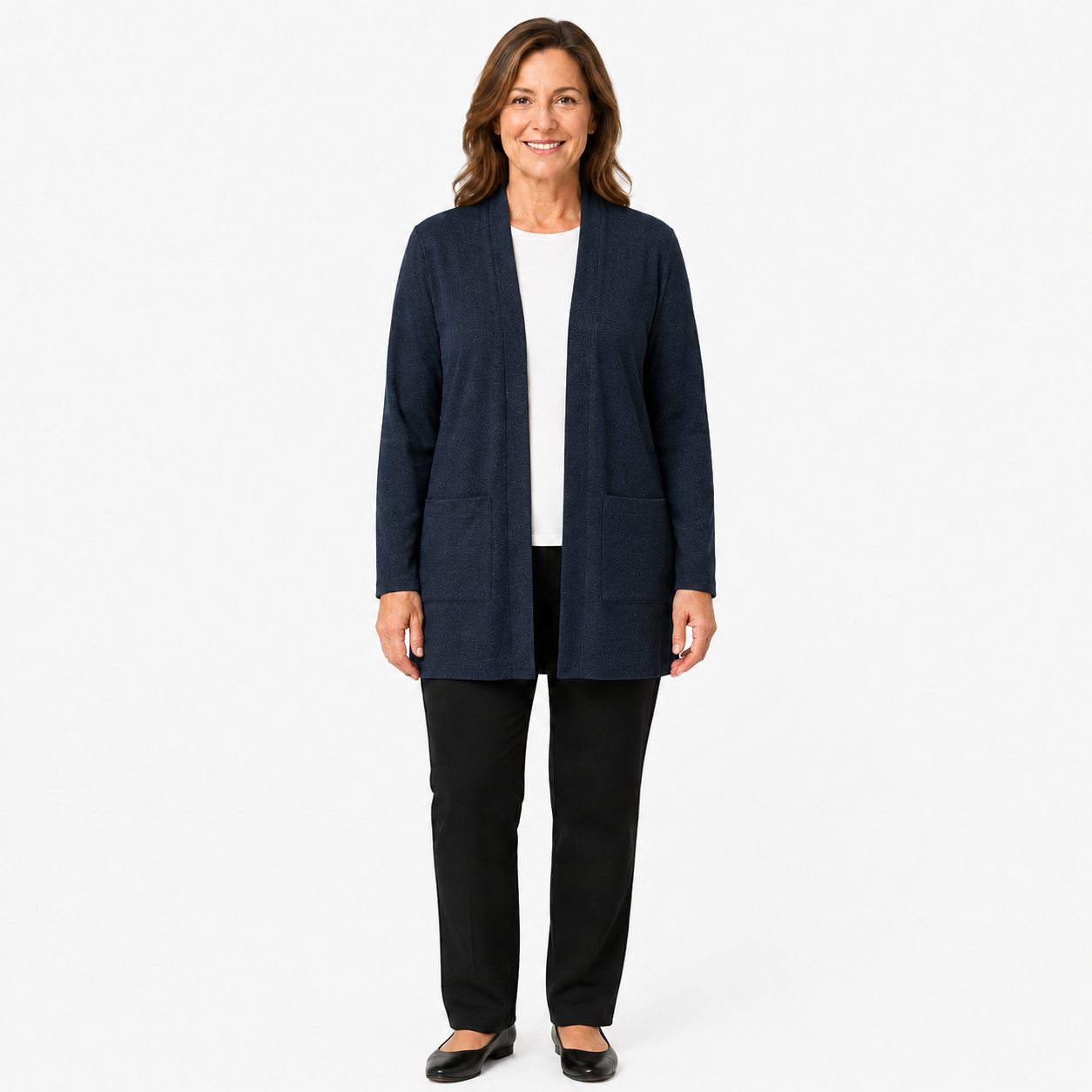 Deep Navy open-front longline cardigan