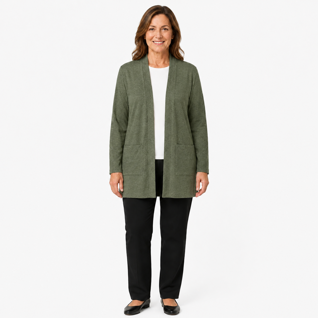 Moss Olive open-front longline cardigan