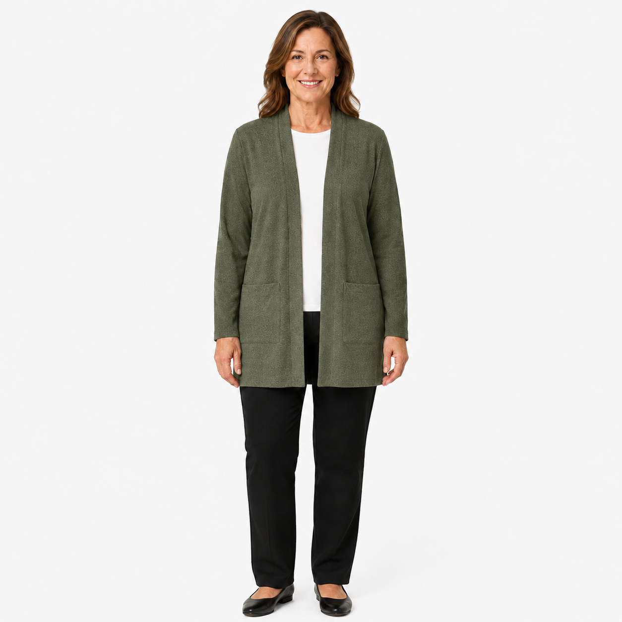 Muted Teal open-front longline cardigan