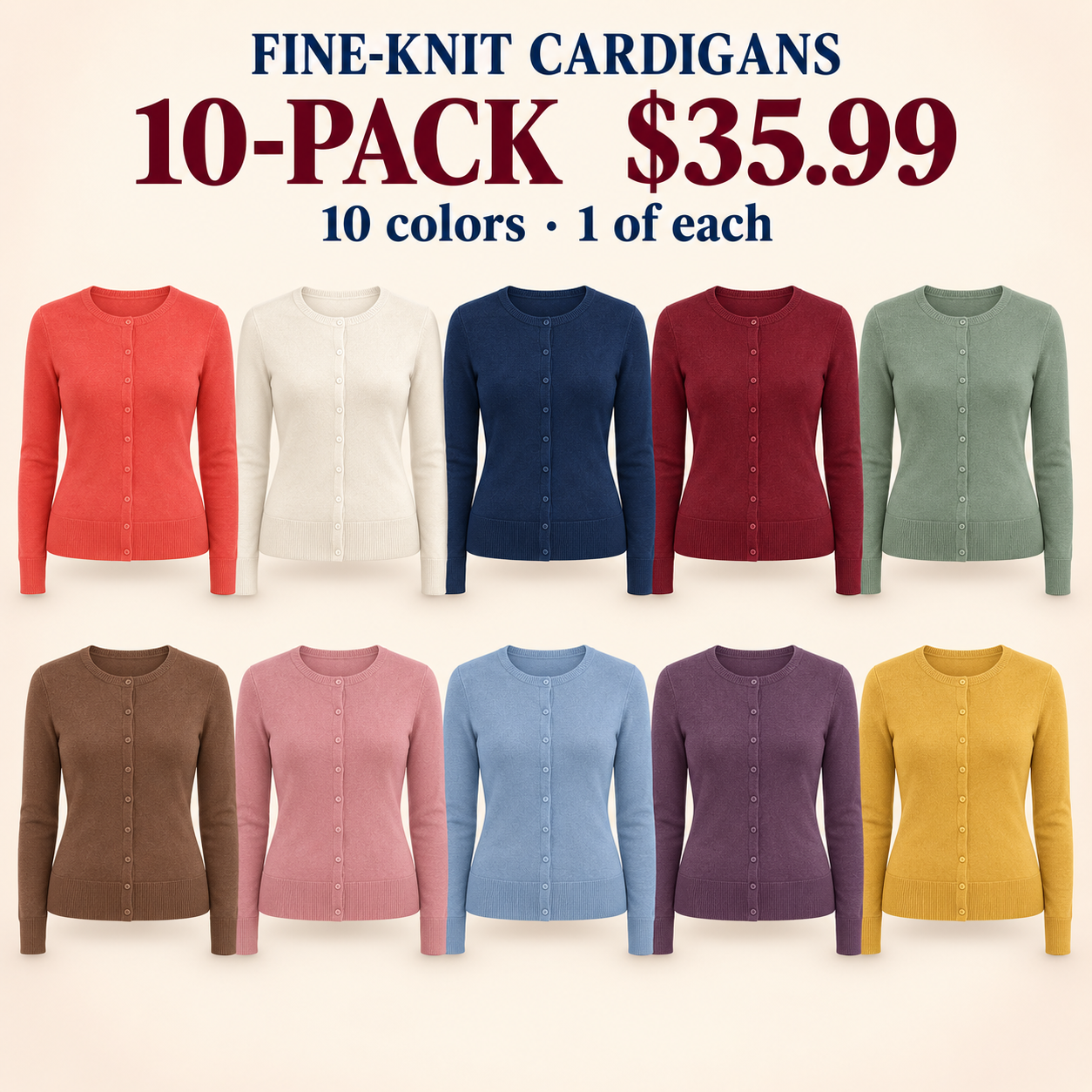 Women's Soft Fine-Knit Button-Front Cardigan Multipacks