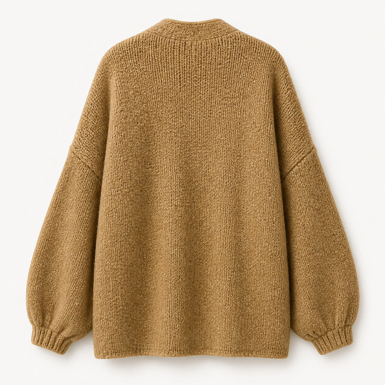 Women's camel oversized cardigan back view