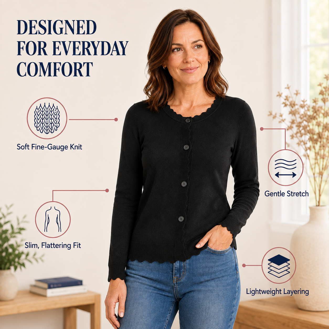 Women's Scallop-Trim Knit Cardigan Multipack
