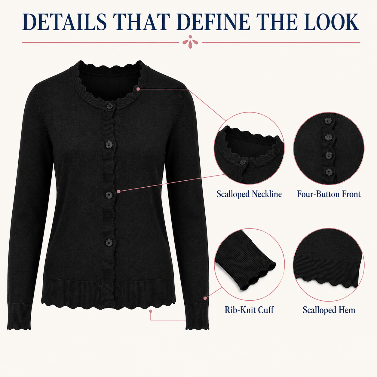 Women's Scallop-Trim Knit Cardigan Multipack
