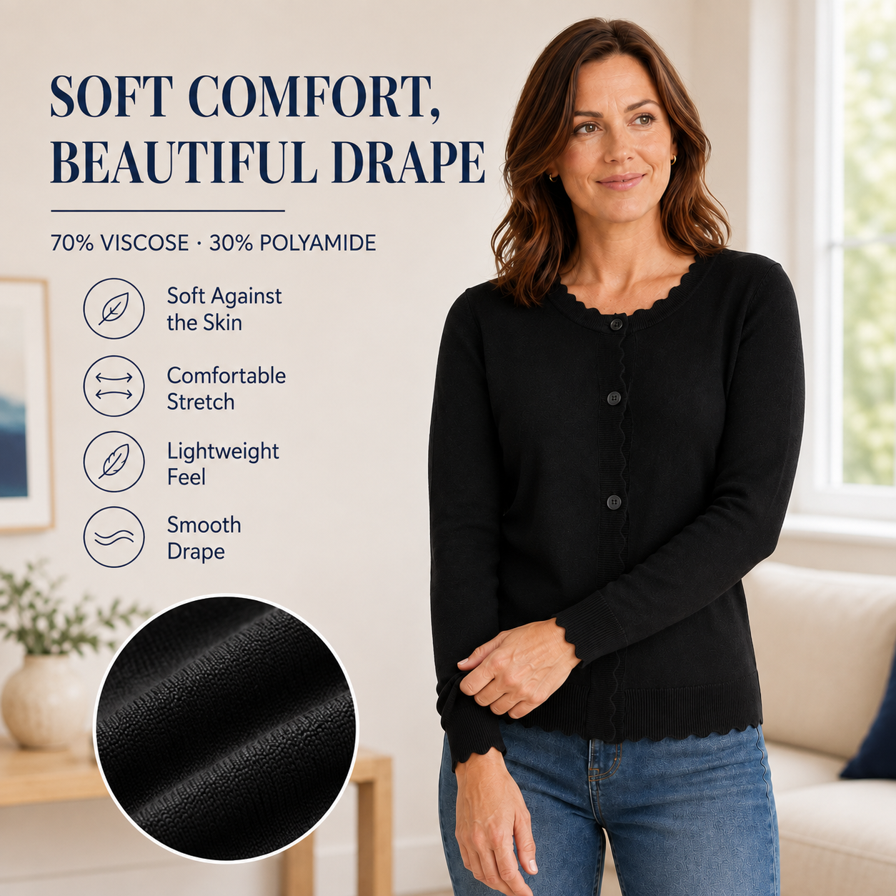 Women's Scallop-Trim Knit Cardigan Multipack