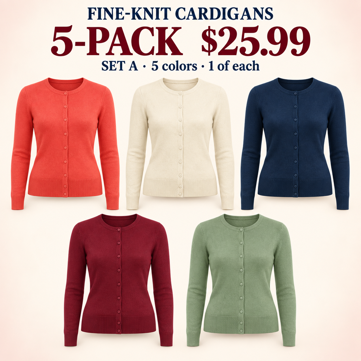 Women's Soft Fine-Knit Button-Front Cardigan Multipacks