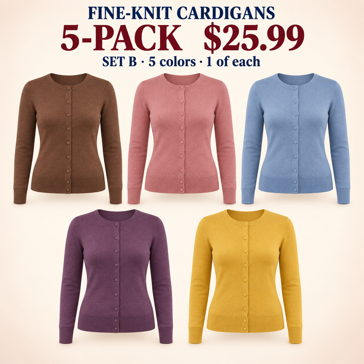 Women's Soft Fine-Knit Button-Front Cardigan Multipacks