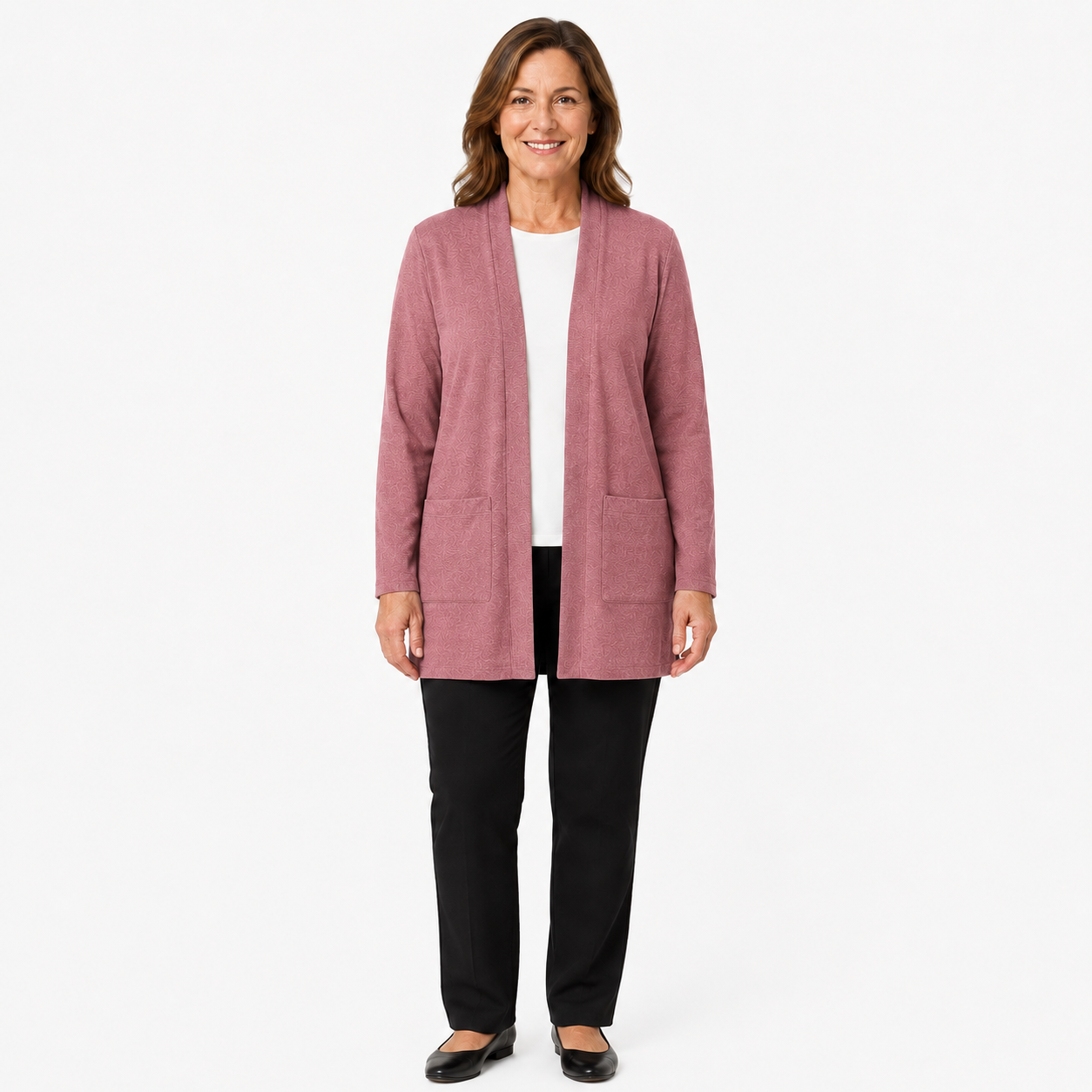 Dusty Rose open-front longline cardigan