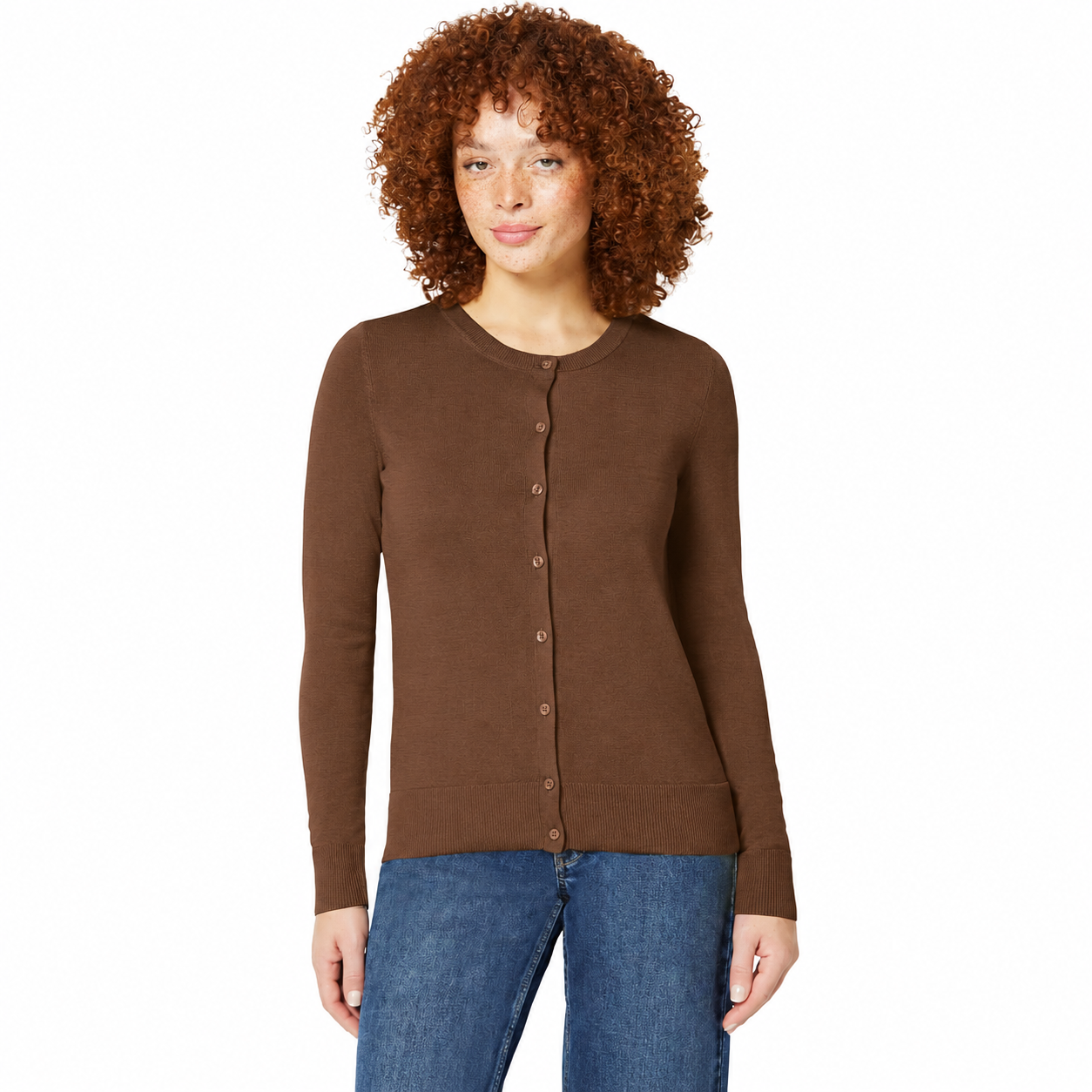 Women's fine-knit cardigan in Cocoa Brown