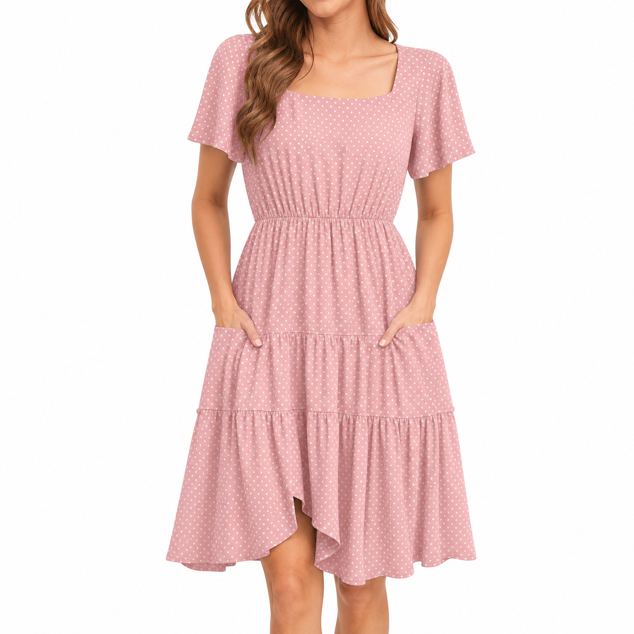 Pink Spot square neck A-line summer dress front view