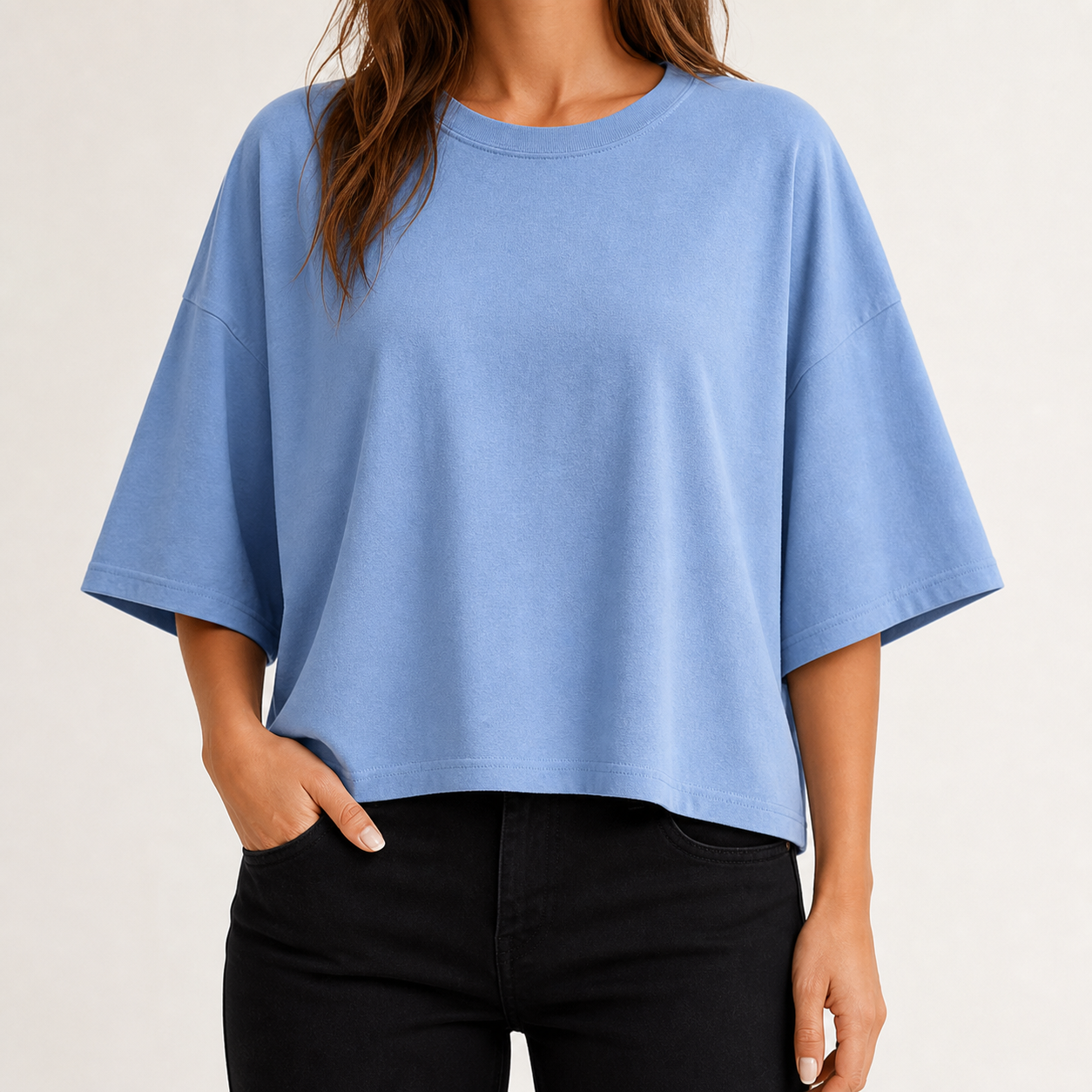 Dusk blue oversized cropped crew neck tee