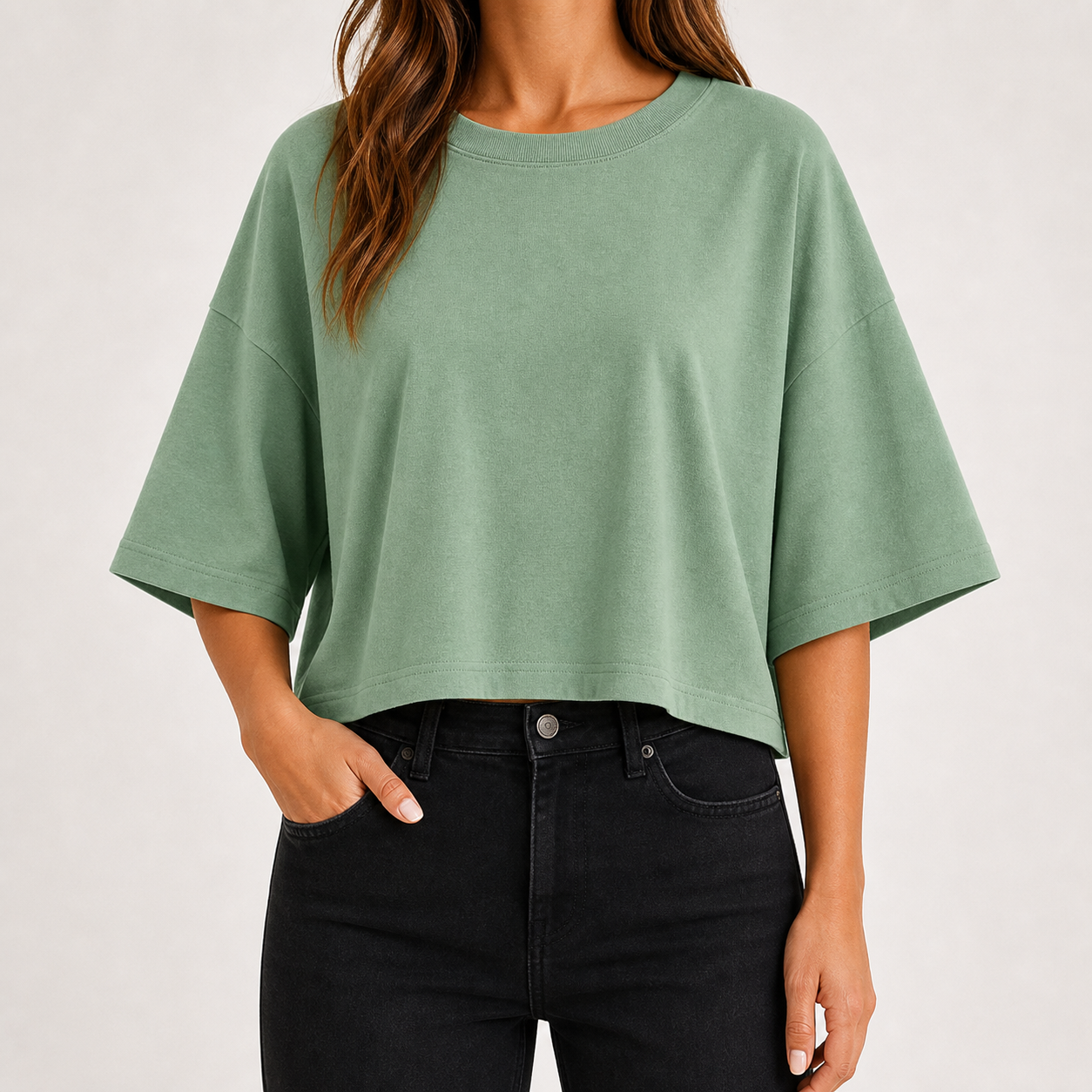 Laurel green oversized cropped crew neck tee