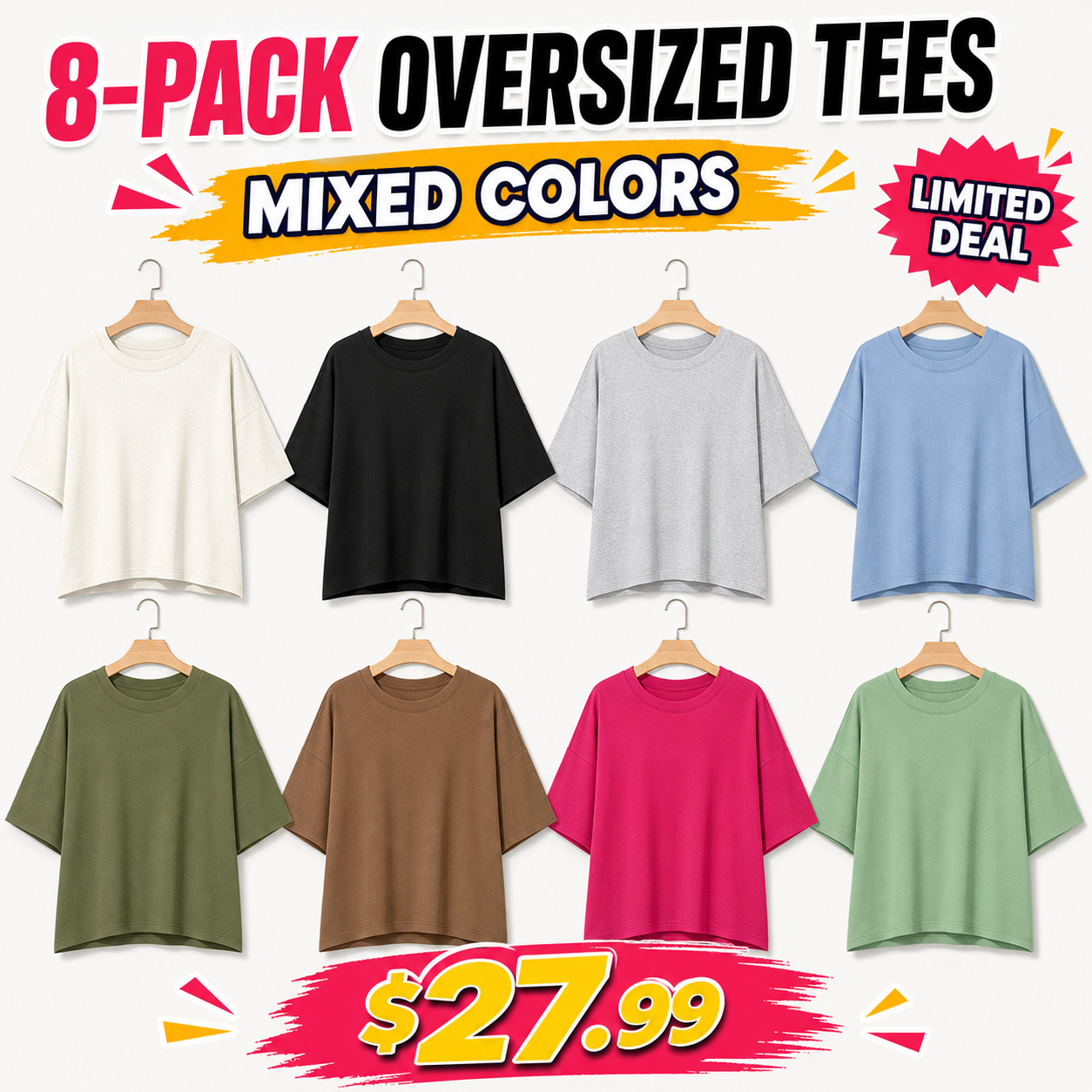 Mixed 8-pack women's boxy oversized cropped tees