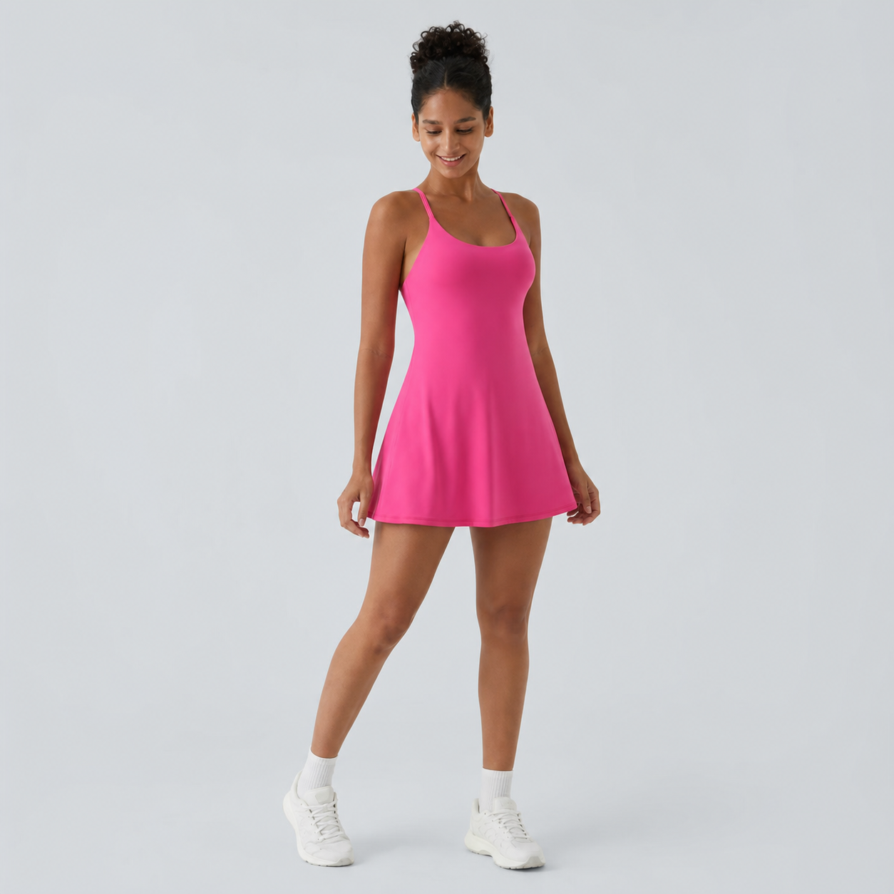 Hot pink women's athletic tennis dress front view