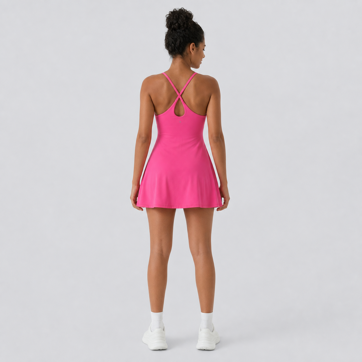 Hot pink women's athletic tennis dress back view