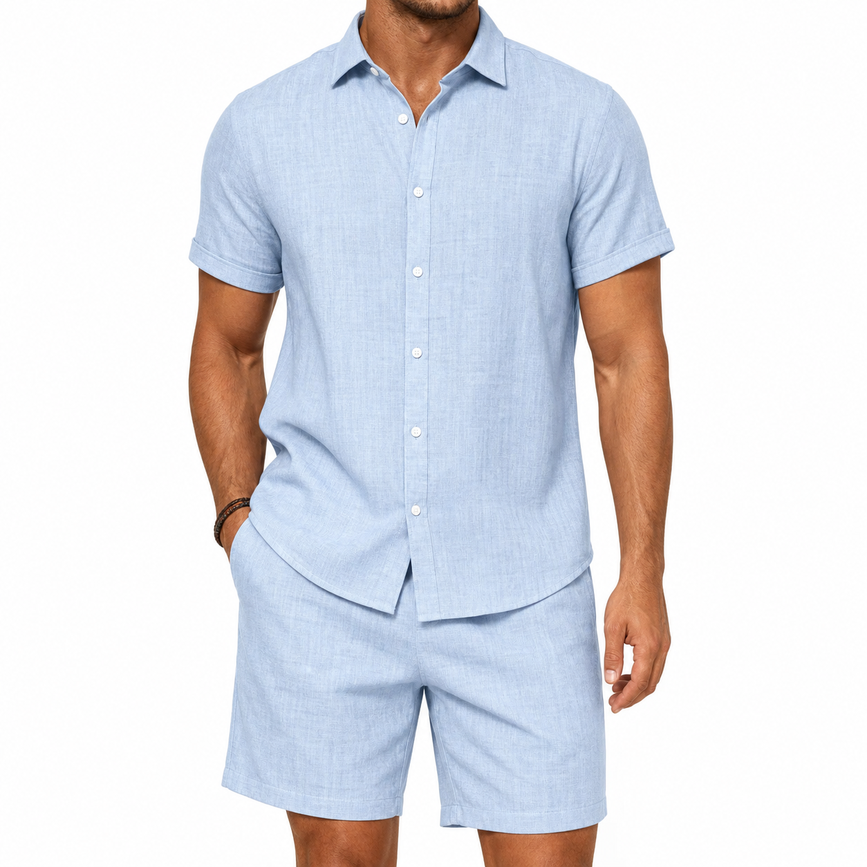 Sand Beige 8-Pack linen-look shirt and shorts set