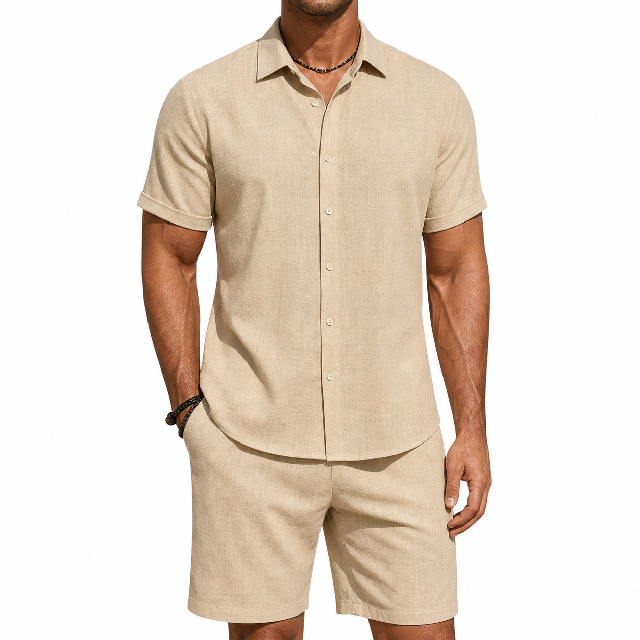 Soft Ivory 8-Pack linen-look shirt and shorts set