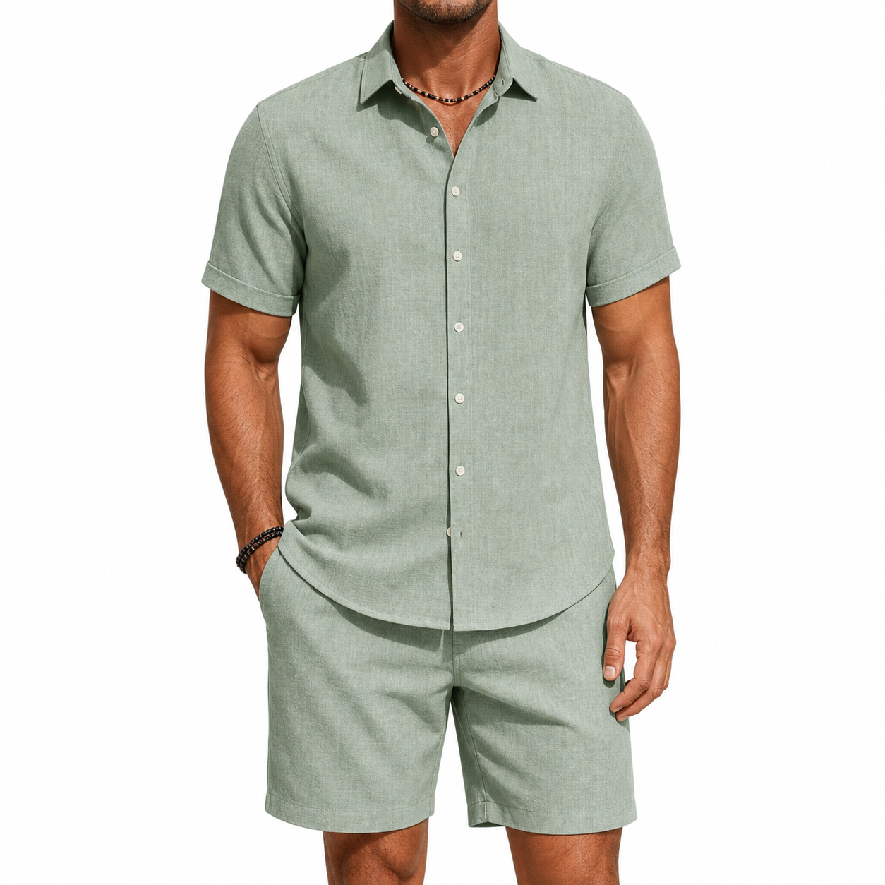Linen-look shirt and shorts set back view