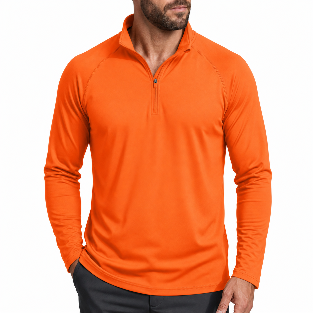 Light Grey men's 1/4 zip long sleeve performance shirt