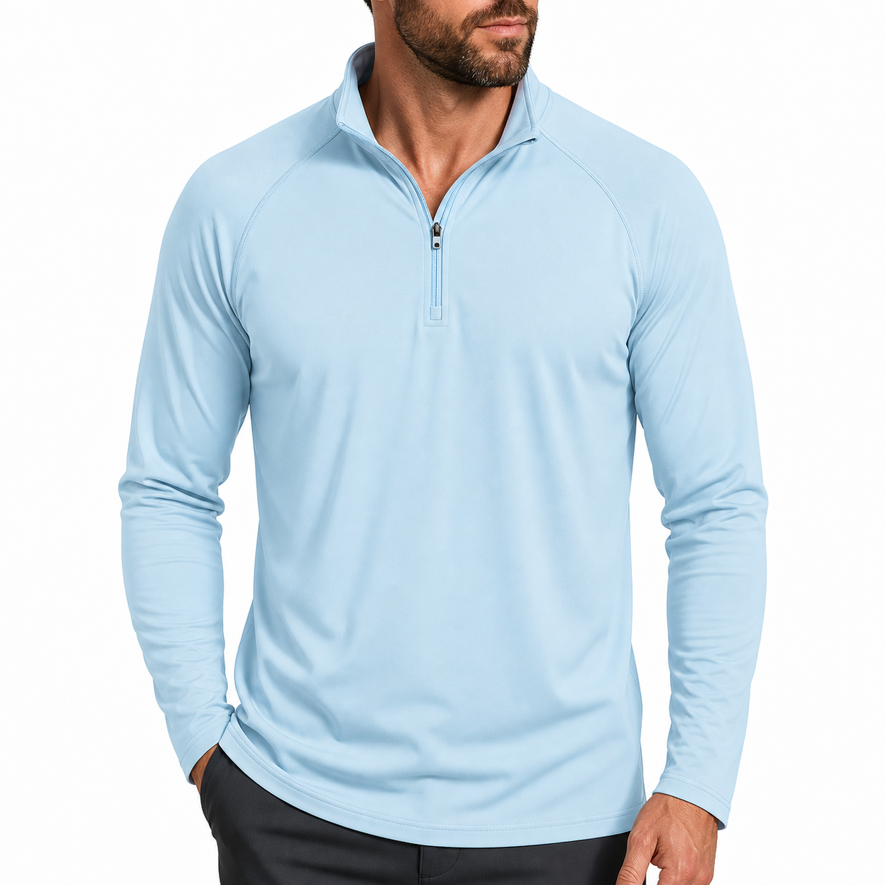 Safety Orange men's 1/4 zip long sleeve performance shirt