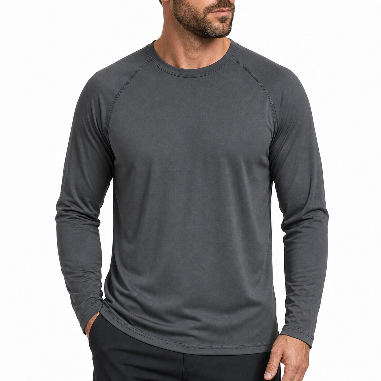 White men's long sleeve crew neck shirt