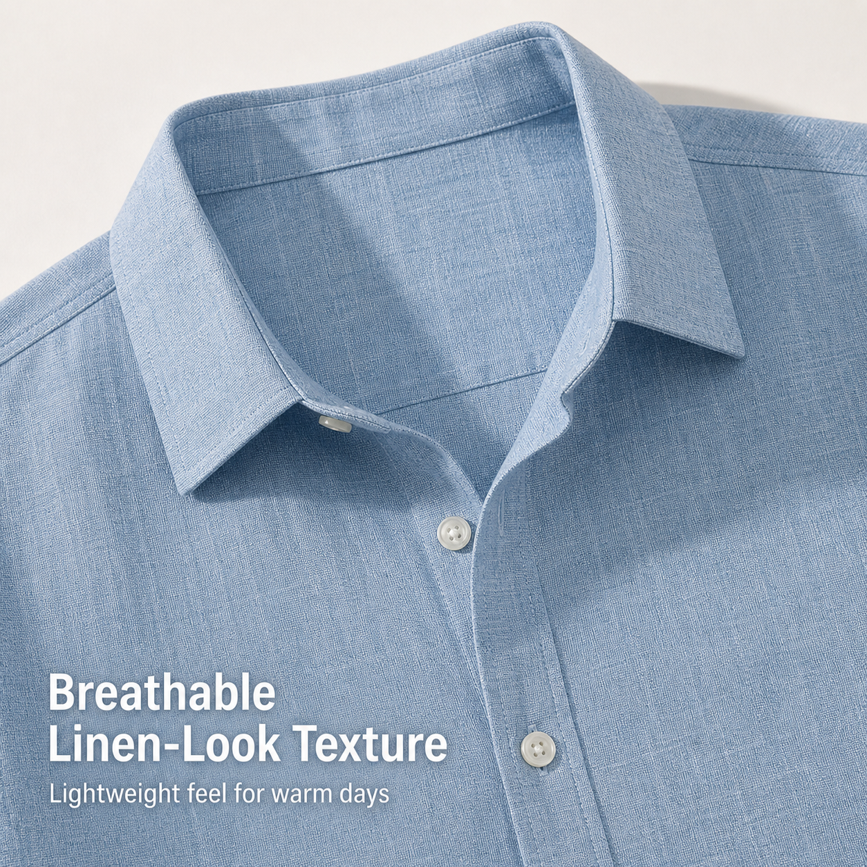 Collar and placket detail of linen-look shirt