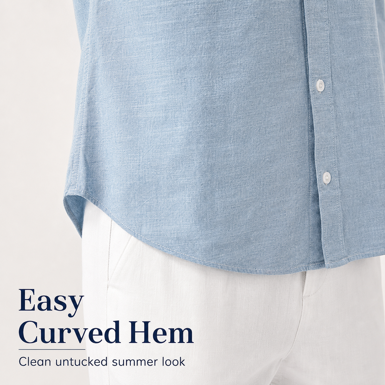 Curved hem and placket detail