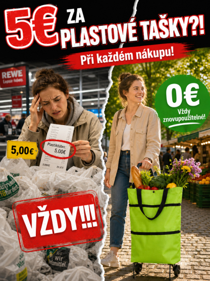 Skládací nákupní taška s kolečky: složí se za 1 sekundu, je přenosná, vodotěsná a odolná