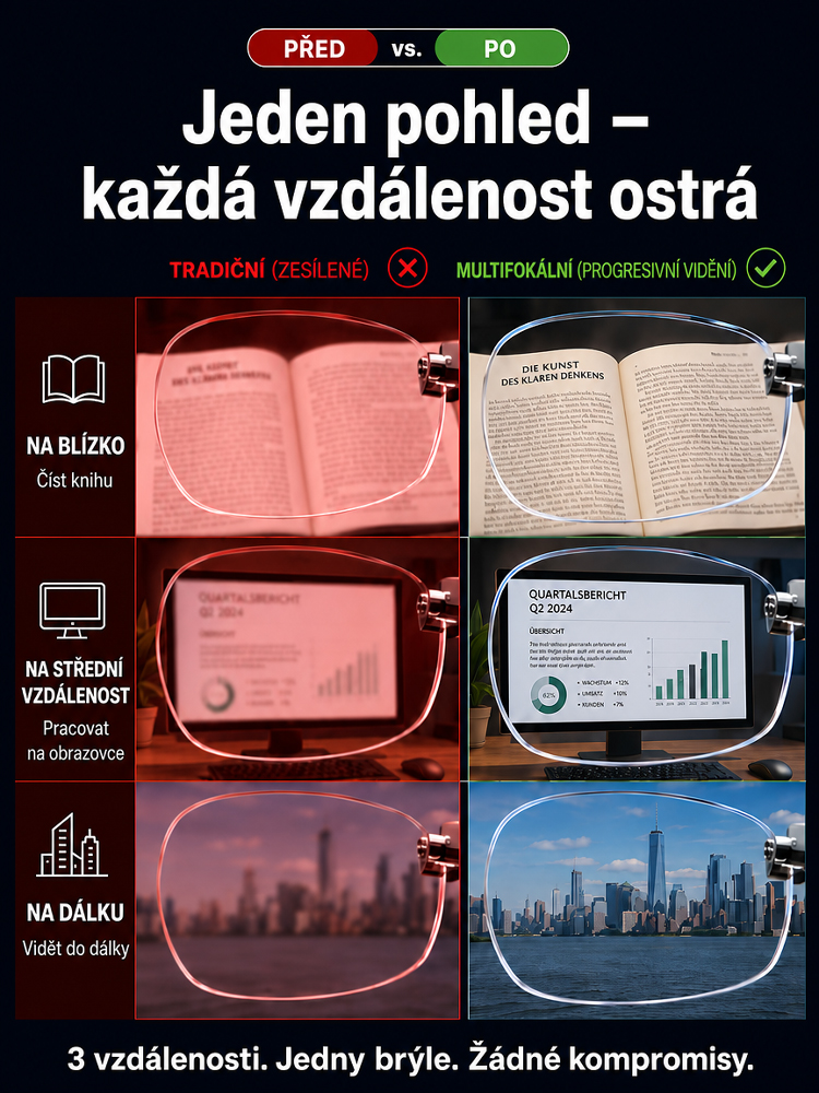 Ultralehké brýle na čtení bez obrouček s diamantovým brusem, automatickým ostřením, jeden pár poskytuje vidění na blízko i do dálky