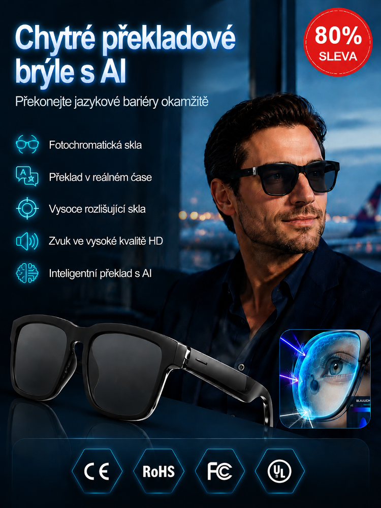 Chytré Bluetooth brýle: Automatické ostření a překlad v reálném čase (144 jazyků)