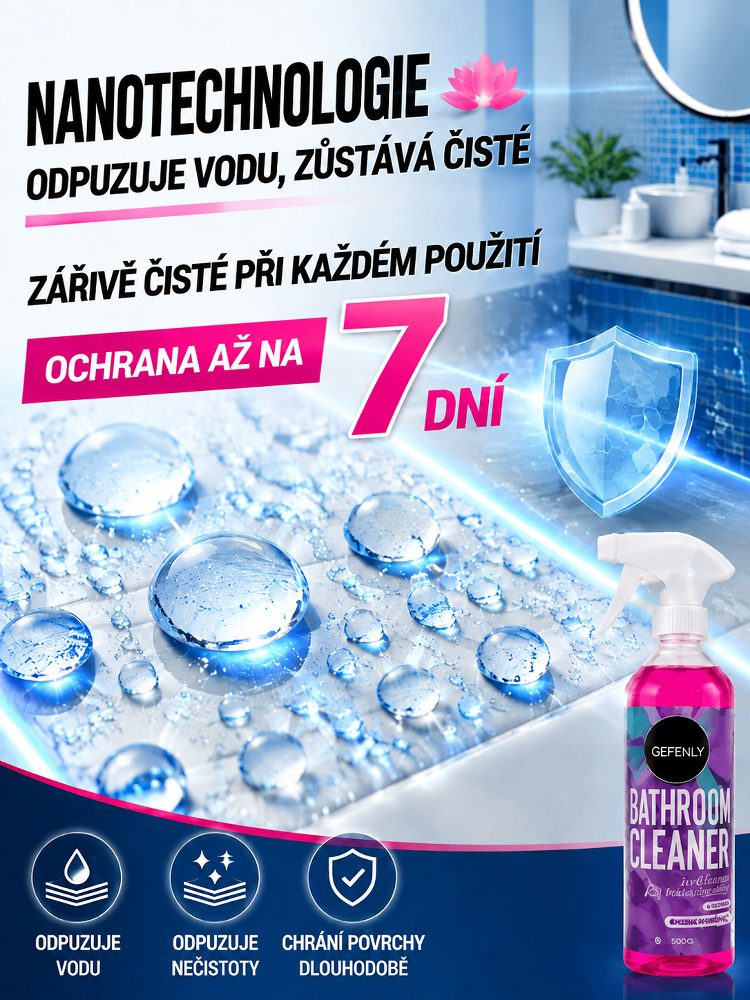 Zbavte se až desetiletých usazenin vodního kamene jediným postřikem! Víceúčelový čistič do koupelny, který je bezpečný pro dlaždice i sklo