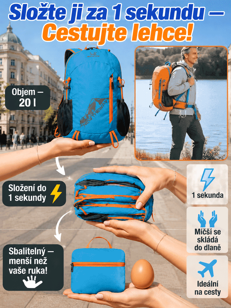 【Ultra lehký】Skládací vodotěsný outdoorový batoh, složí se na velikost dlaně za 1 sekundu