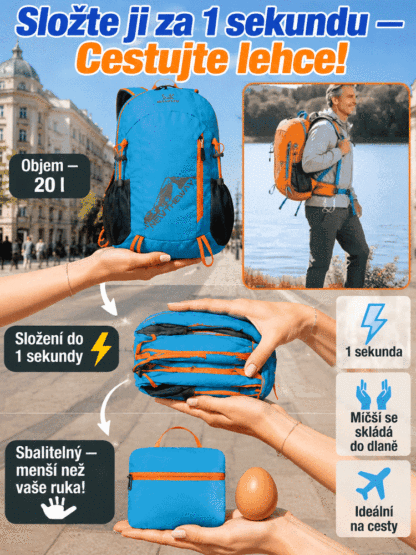 【Ultra lehký】Skládací vodotěsný outdoorový batoh, složí se na velikost dlaně za 1 sekundu