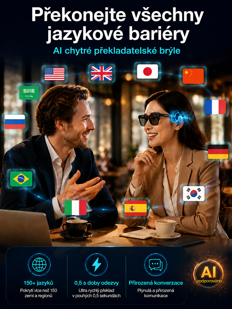 Chytré Bluetooth brýle: Automatické ostření a překlad v reálném čase (144 jazyků)