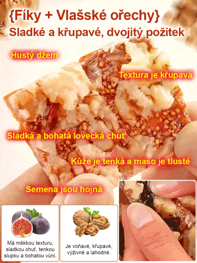Ručně vyrobený fíkový a ořechový koláč, bez přísad, voňavý, křupavý a měkký