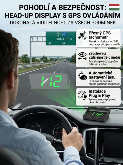 Head-Up displej (HUD) – digitální rychloměr do vozidla s GPS, zobrazení v reálném čase, nulové zpoždění