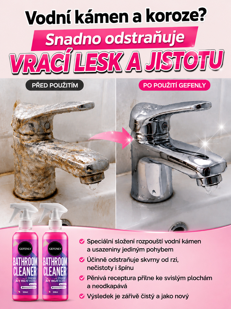 Zbavte se až desetiletých usazenin vodního kamene jediným postřikem! Víceúčelový čistič do koupelny, který je bezpečný pro dlaždice i sklo