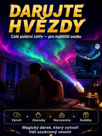 Multifunkční noční světlo s projekcí hvězdné oblohy, vestavěnou uklidňující hudbou a polární záři pro podporu spánku
