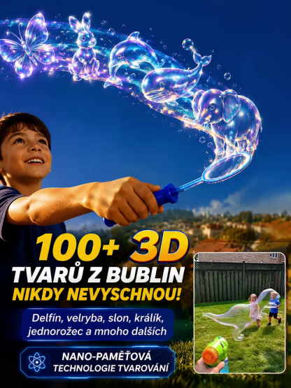 Kouzelný, bezpečný roztok na bubliny, fouká obří, barevné bubliny, je bezpečný a bez zápachu